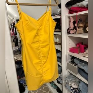 LIKELY yellow ruched mini dress NEW with Tags. Stunning color, size 0/xs